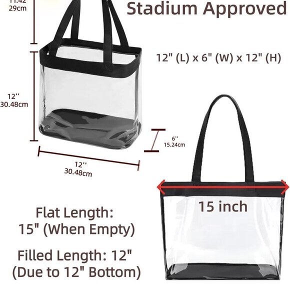 Clear Tote Bag PVC 12x6x12 Stadium Approved Water-Resistant Multipurpose - Picture 2 of 6
